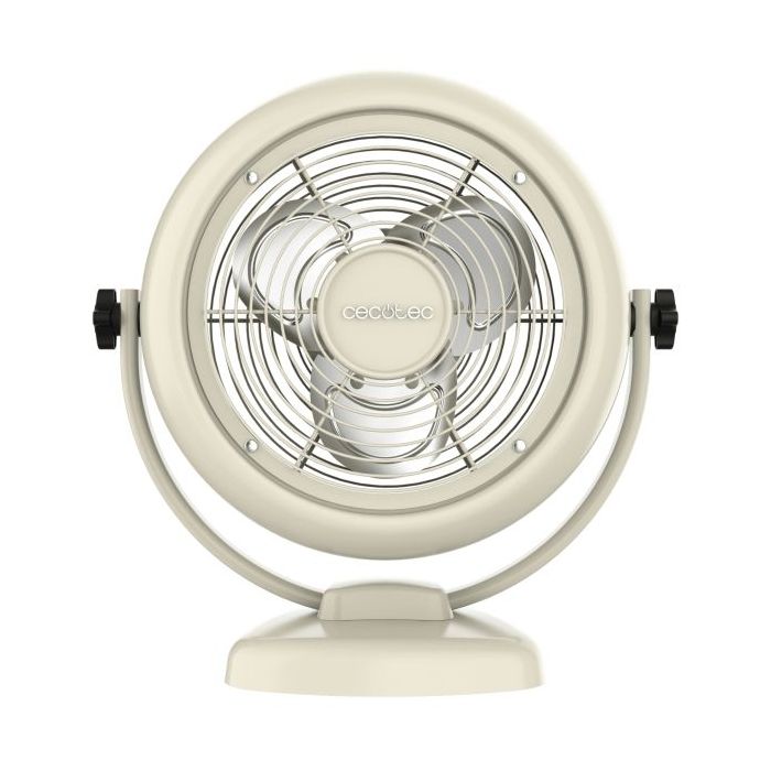 Cecotec EnergySilence 800 RetroDesk Ventilador de Sobremesa con 3 Aspas - 20W - Diametro de 20cm - Inclinacion Ajustable - 2 Velocidades - Rejilla Protectora - Base Estable - Color Beige