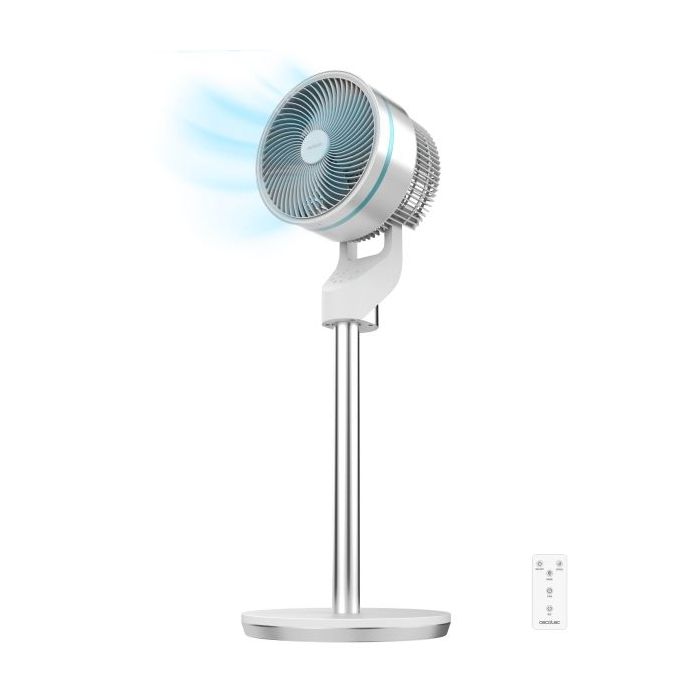 Cecotec EnergySilence 1000 Cyclone Smart Ventilador de Pie - 60W - Diametro 9" - 3 Velocidades - Temporizador - Control Tactil y Remoto - Oscilacion Automatica - Inclinacion Ajustable - Color Blanco