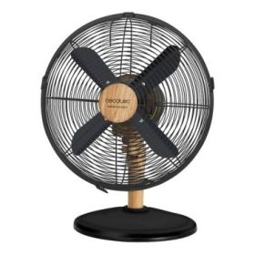 Cecotec EnergySilence 600 WoodDesk Ventilador de Sobremesa con 4 Aspas - 40W - Diametro de 30cm - 3 Velocidades - Oscilante - Acabado en Madera - Base Estable - Rejilla Protectora - Color Negro