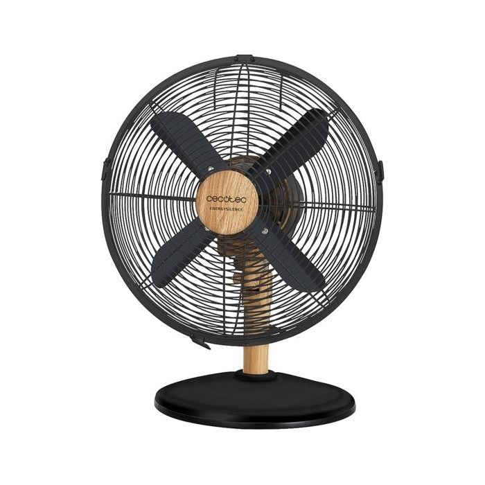 Cecotec EnergySilence 600 WoodDesk Ventilador de Sobremesa con 4 Aspas - 40W - Diametro de 30cm - 3 Velocidades - Oscilante - Acabado en Madera - Base Estable - Rejilla Protectora - Color Negro