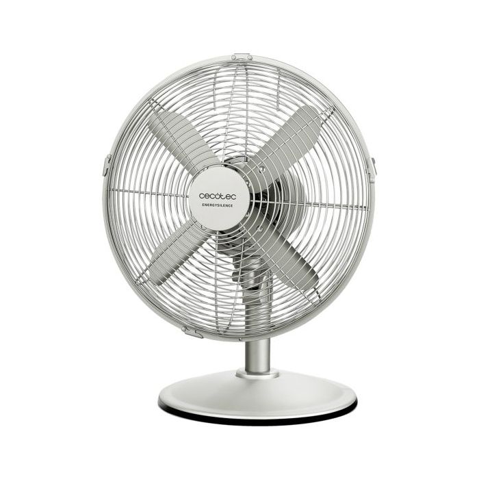 Cecotec EnergySilence 610 SteelDesk Ventilador de Sobremesa con 4 Aspas - 40W - Diametro 30cm - 3 Velocidades - Oscilacion Automatica - Acabado en Acero Inoxidable - Base Estable - Rejilla Protectora