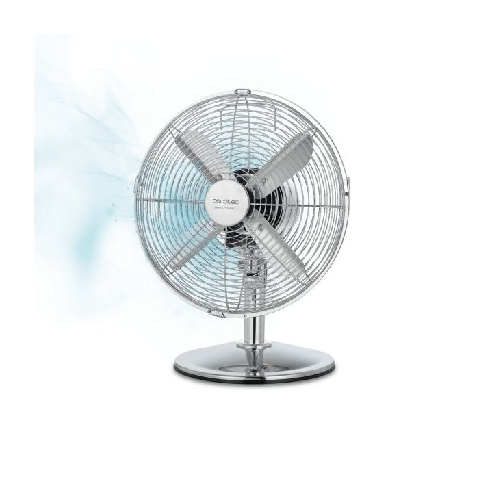 Cecotec EnergySilence 620 RetroDesk Ventilador de Sobremesa con 4 Aspas - Potencia de 40W - Diametro 30cm - 3 Velocidades - Oscilacion Automatica - Tecnologia Silenciosa - Acabado en Acero Cromado