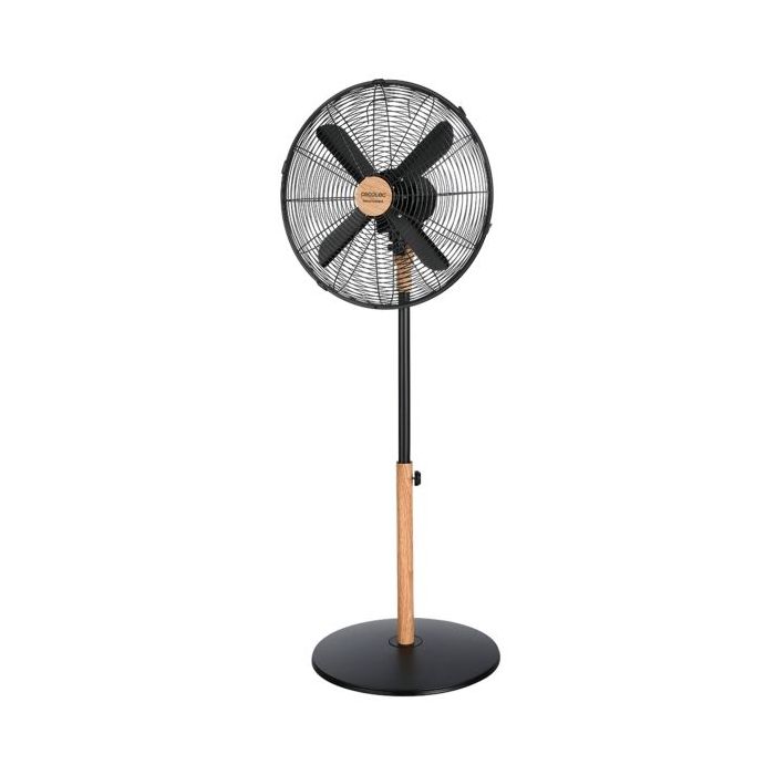 Cecotec EnergySilence 600 Woodstyle Ventilador de Pie con 4 Aspas - 50W - Diametro de 40cm - 3 Velocidades - Oscilacion Automatica - Altura Ajustable - Acabado en Madera - Color Negro