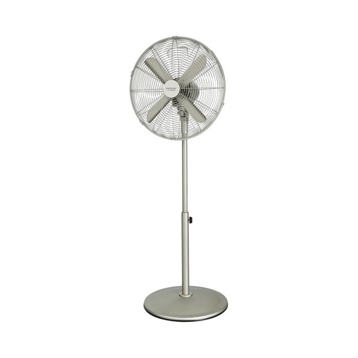 Cecotec EnergySilence 610 Steelstyle Ventilador de Pie con 4 Aspas - 50W - Diametro de 40cm - 3 Velocidades - Oscilacion Automatica - Altura Ajustable - Seguridad Garantizada - Acero Inoxidable
