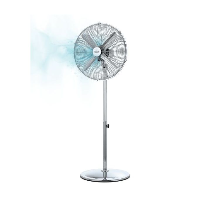 Cecotec EnergySilence 620 Retrostyle Ventilador de Pie con 4 Aspas - Potencia de 50W - Diametro de 40cm - 3 Velocidades - Oscilacion Automatica - Altura Ajustable - Seguridad Garantizada - Color Plata