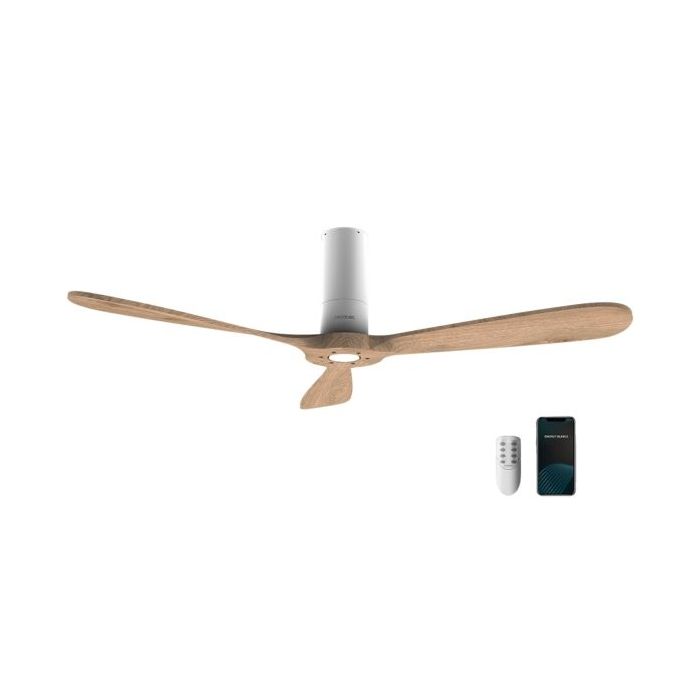 Cecotec EnergySilence 5500 White Aqua Connected Ventilador de Techo de 3 Aspas - 40W - Diametro de 52" - Wi-Fi - IP44 - 6 Velocidades - Temporizador - Modo Invierno - Color Madera Claro