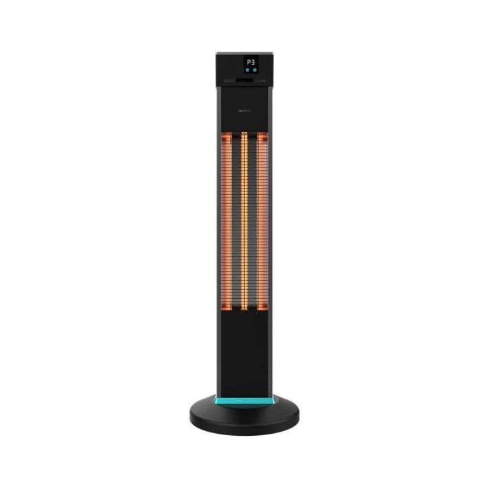 Cecotec ReadyWarm 2000 Power Tower Estufa Halogena de Torre para Exterior - 2000W - 3 Niveles de Calor - Pantalla LCD - Proteccion IP34 - Seguridad con Triple Proteccion - Color Negro