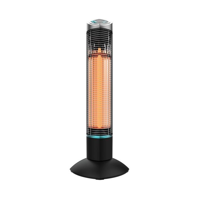 Cecotec ReadyWarm 1000 Power Tower Estufa Halogena de Torre para Exterior - 1000W - Proteccion IP55 - Oscilacion 90º - 2 Niveles de Calor - Temporizador hasta 4H - Mando a Distancia - Color Negro