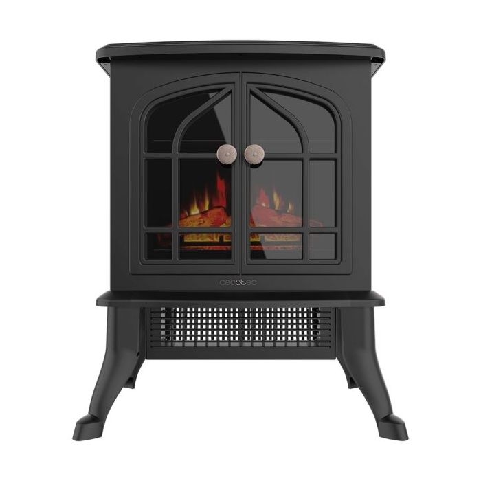 Cecotec ReadyWarm 200 Chimenea Electrica de Pie - Potencia de 2000W - Estancias hasta 25m2 - Termostato Ajustable - Llamas LED Ajustables - Efecto Fuego Realista - Calentamiento Rapido - Color Negro