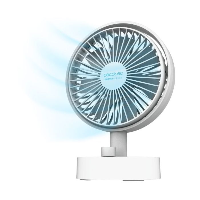 Cecotec EnergySilence 2000 Portable Desk Ventilador de Sobremesa Inalabrico - 2000mAh - Oscilante - Inclinacion Ajustable - Control de Intensidad - Brisa Natural - Cable - Diametro de 6" - Color Blanco