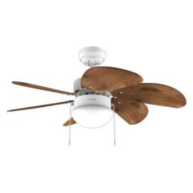 Cecotec EnergySilence Aero 365 WhiteandWood Ventilador de Techo con 6 Aspas Reversibles y Lampara - 50W - Diametro de 36" - 3 Velocidades - Modo Invierno/Verano - Control por Cadena - Color Blanco