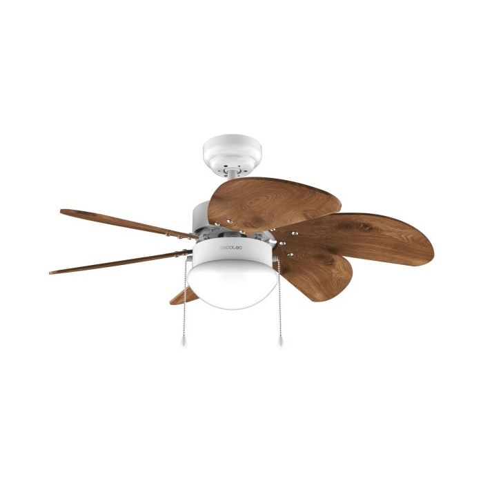 Cecotec EnergySilence Aero 365 WhiteandWood Ventilador de Techo con 6 Aspas Reversibles y Lampara - 50W - Diametro de 36" - 3 Velocidades - Modo Invierno/Verano - Control por Cadena - Color Blanco