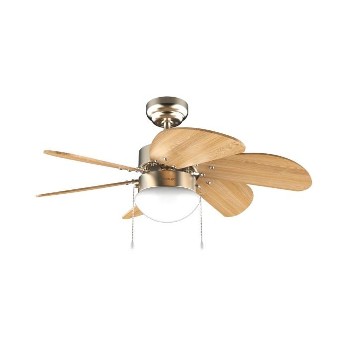 Cecotec EnergySilence Aero 360 GoldandWood Ventilador de Techo con 6 Aspas Reversibles y Lampara - 50W - Diametro de 36" - 3 Velocidades - Modo Invierno/Verano - Control por Cadena - Color Dorado