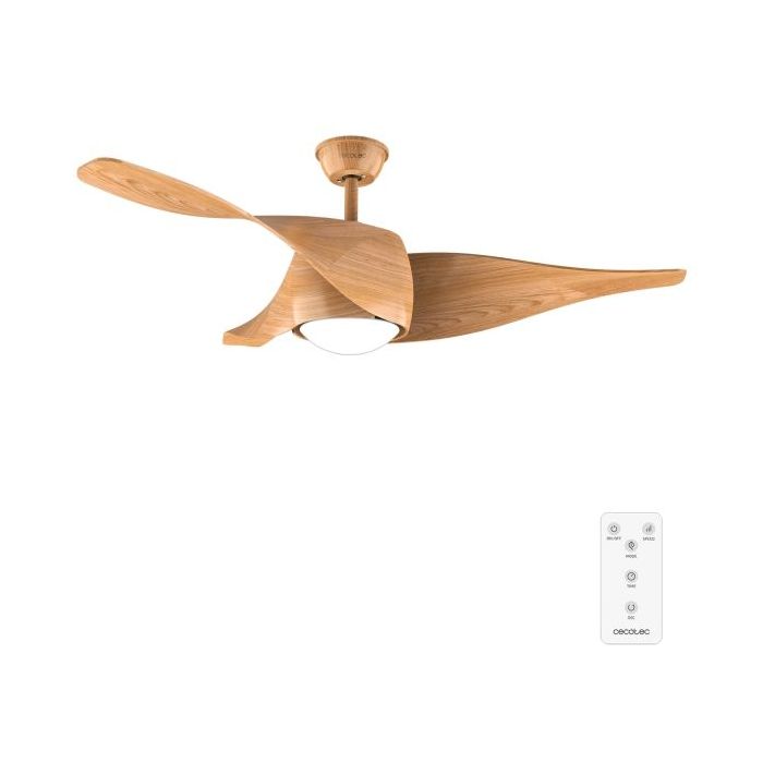 Cecotec EnergySilence Aero 5290 WhiteWood Ventilador de Techo con 3 Aspas y Luz - 40W - Diametro de 52" - 3 Tonos LED - Temporizador - 6 Velocidades - Modo Invierno - Color Madera Claro