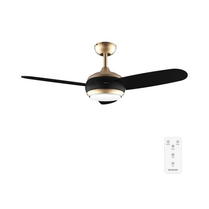 Cecotec EnergySilence Aero 4265 GoldBlack Ventilador de Techo con 3 Aspas y Luz Integrada - 65W - Diametro de 42" - LED de 18W - Mando a Distancia - Temporizador - 3 Velocidades - Color Dorado y Negro