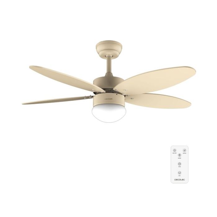 Cecotec EnergySilence Aero 4260 Full SunLight Ventilador de Techo con 5 Aspas Reversibles y Luz - 40W - Diametro de 42" - 3 Tonos LED - Mando a Distancia - Temporizador - 6 Velocidades - Color Beige