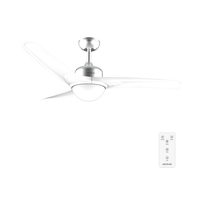 Cecotec EnergySilence Aero 560 IronWhite Ventilador de Techo con 3 Aspas y Luz Integrada - 60W - Diametro de 52" - LED de 18W - Mando a Distancia - Temporizador - 3 Velocidades - Color Blanco