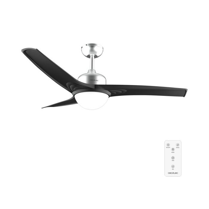 Cecotec EnergySilence Aero 560 IronBlack Ventilador de Techo con 3 Aspas y Luz Integrada - 60W - Diametro de 52" - LED de 18W - Mando a Distancia - Temporizador - 3 Velocidades - Color Negro y Plata