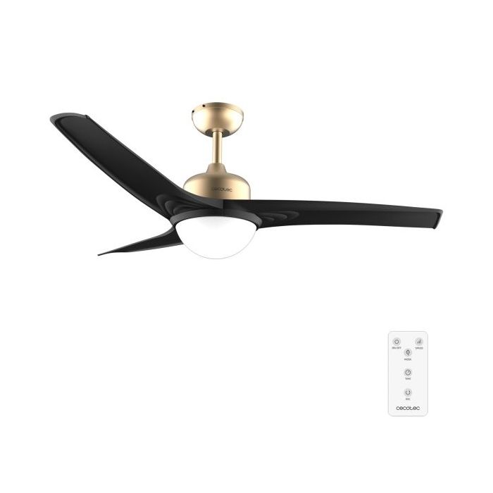 Cecotec EnergySilence Aero 560 GoldBlack Ventilador de Techo con 3 Aspas y Luz Integrada - 60W - Diametro de 52" - LED de 18W - Mando a Distancia - Temporizador - 3 Velocidades - Color Dorado y Negro