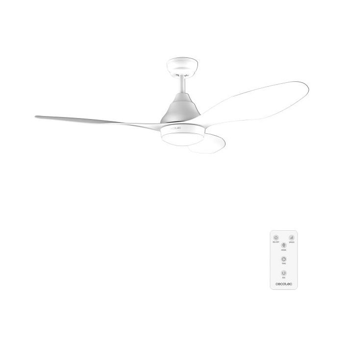 Cecotec EnergySilence Aero 5200 White Ventilador de Techo con 3 Aspas y Luz Integrada - 62W - Diametro de 48" - LED de 18W - Mando a Distancia - 3 Velocidades - Temporizador Programable - Color Blanco