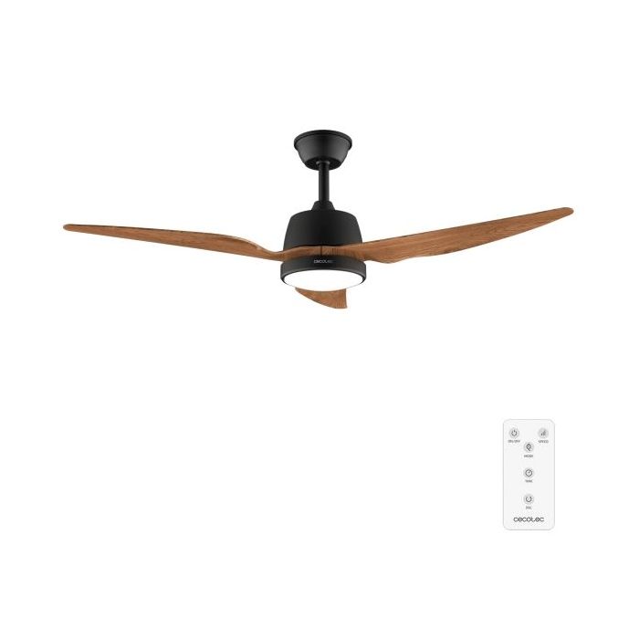 Cecotec EnergySilence Aero 5250 BlackWood Ventilador de Techo con 3 Aspas y Luz Integrada - 62W - Diametro de 48" - LED - 3 Velocidades - Temporizador - Aspas de Madera Oscura - Color Negro