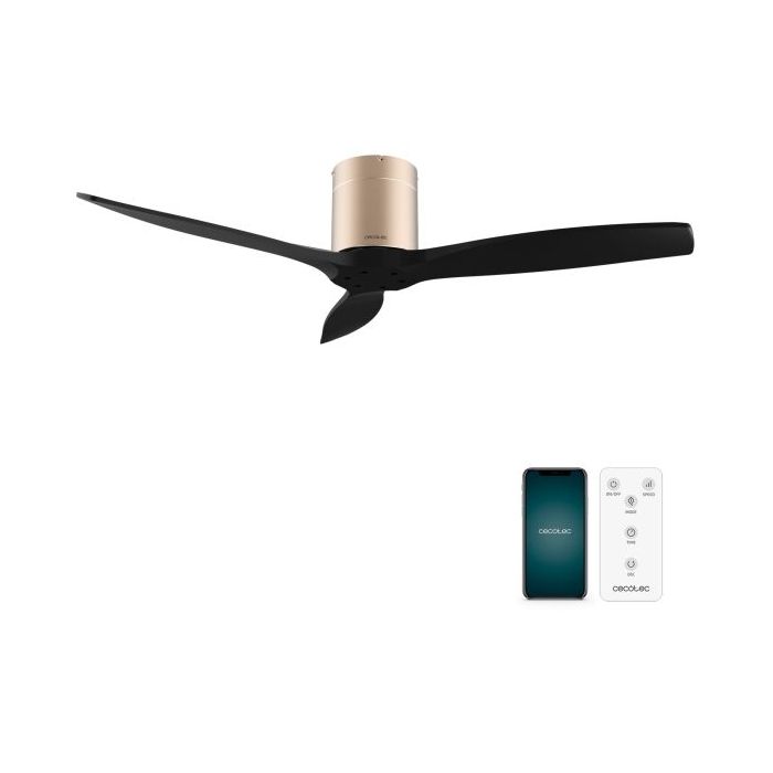 Cecotec EnergySilence Aero 5500 Aqua GoldBlack Connected Ventilador de Techo de 3 Aspas - 40W - Diametro de 52" - WiFi - Mando a Distancia - IP44 - Temporizador - Modo Invierno - Color Negro