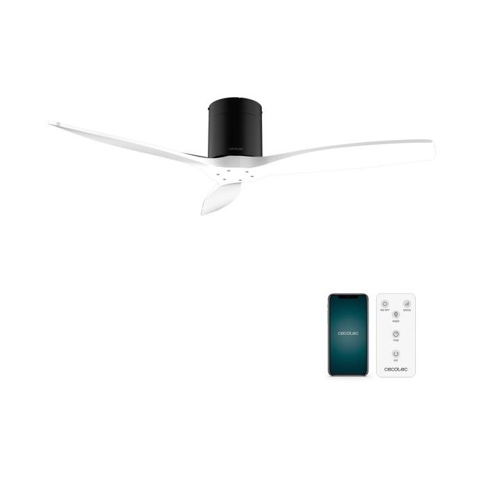 Cecotec EnergySilence Aero 5500 Aqua BlackandWhite Connected Ventilador de Techo de 3 Aspas - 40W - Diametro de 52" - Proteccion IP44 - Temporizador - Modo Invierno - Color Blanco y Negro