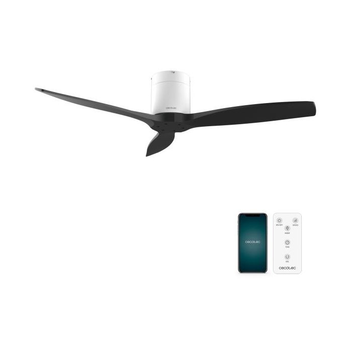 Cecotec EnergySilence Aero 5500 Aqua WhiteandBlack Connected Ventilador de Techo de 3 Aspas - 40W - Diametro de 52" - Proteccion IP44 - Temporizador - Modo Invierno - Color Negro y Blanco