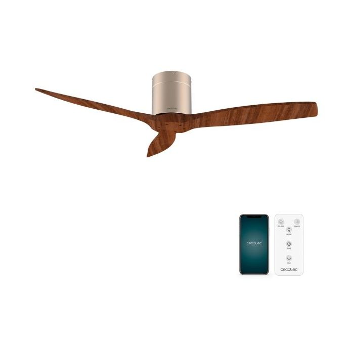 Cecotec EnergySilence Aero 5500 Aqua GoldDarkWood Connected Ventilador de Techo de 3 Aspas - 40W - Diametro de 52" - Wi-Fi - IP44 - Temporizador - 6 Velocidades - Modo Invierno - Color Gris Metalizado