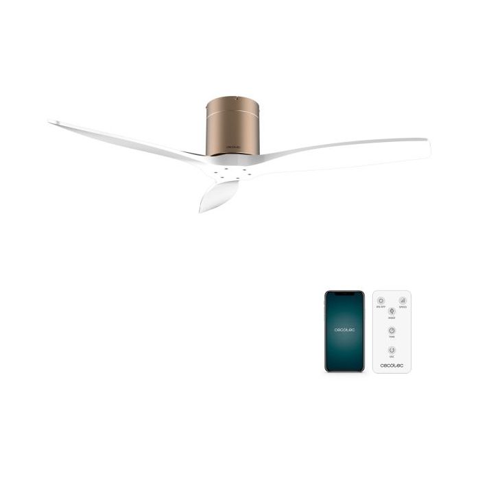 Cecotec EnergySilence Aero 5500 Aqua GoldWhite Connected Ventilador de Techo de 3 Aspas - 40W - Diametro de 52" - WiFi y Mando a Distancia - IP44 - Temporizador - Modo Invierno - Color Blanco y Dorado