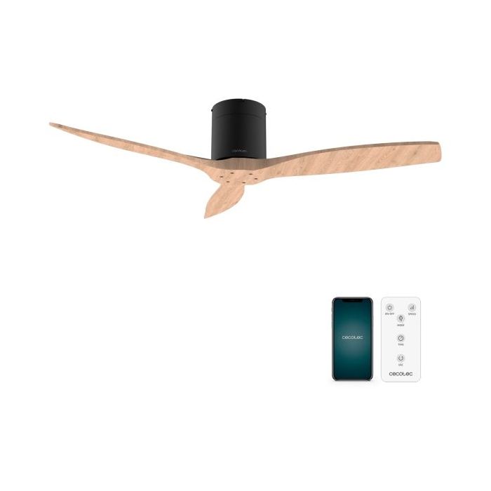 Cecotec EnergySilence Aero 5500 Aqua Black and WhiteWood Connected Ventilador de Techo de 3 Aspas - 40W - Diametro de 52" - Wi-Fi - Proteccion IP44 - Temporizador - Modo Invierno - Color Negro