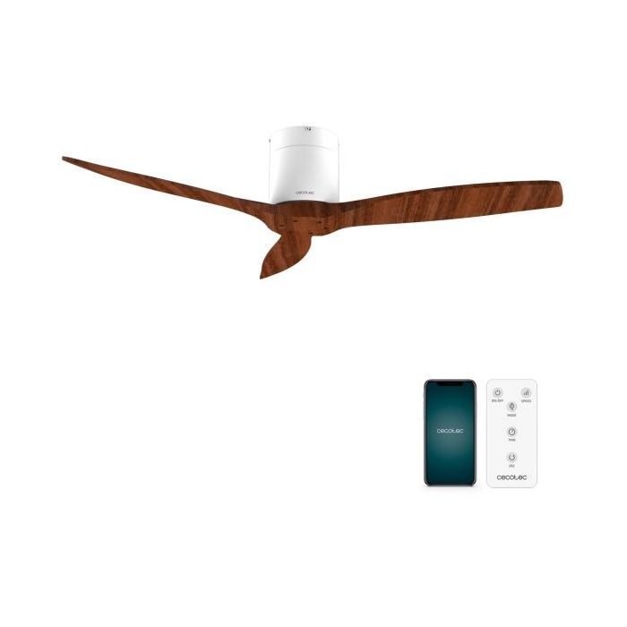 Cecotec EnergySilence Aero 5500 Aqua WhiteDarkWood Connected Ventilador de Techo de 3 Aspas - 40W - Diametro de 52" - Wi-Fi - IP44 - 6 Velocidades - Temporizador - Modo Invierno - Color Blanco