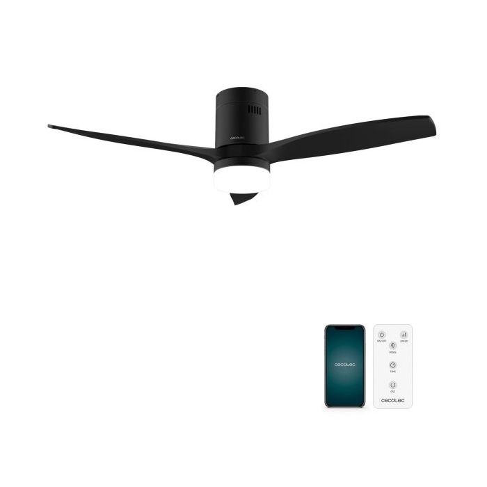Cecotec EnergySilence Aero 5600 Aqua BlackandBlack Connected Ventilador de Techo con 3 Aspas y Luz LED Integrada - 40W - Diametro de 52" - Wi-Fi - IP44 - Temporizador - Modo Invierno - Color Negro