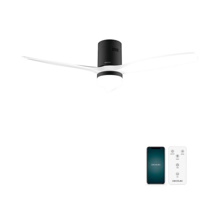 Cecotec EnergySilence Aero 5600 Aqua BlackandWhite Connected Ventilador de Techo con 3 Aspas y Luz LED - 40W - Diametro de 52" - Wi-Fi - IP44 - Temporizador - Modo Invierno - Color Blanco y Negro
