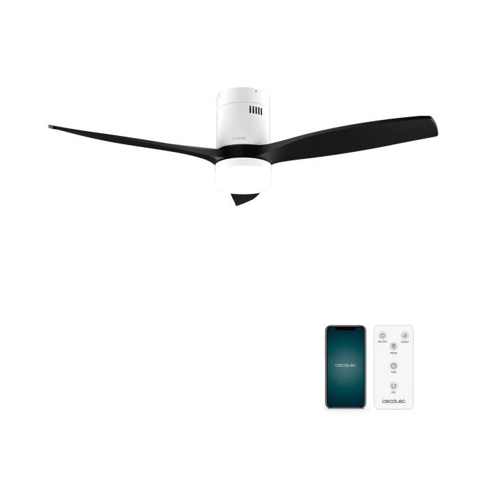 Cecotec EnergySilence Aero 5600 Aqua WhiteandBlack Connected Ventilador de Techo con 3 Aspas y Luz - 40W - Diametro de 132cm - LED - Wi-Fi - IP44 - Temporizador - 6 Velocidades - Color Blanco y Negro