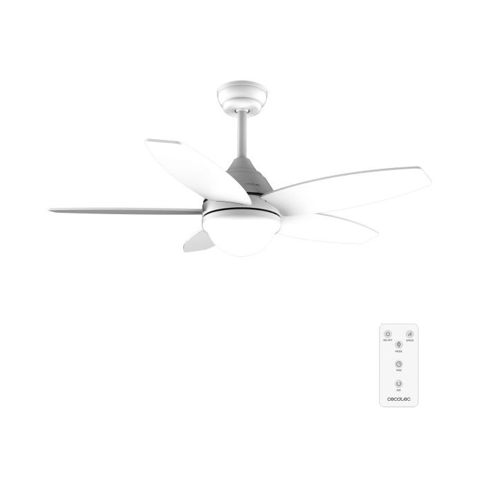 Cecotec EnergySilence Aero 4200 WhiteWood Ventilador de Techo con 5 Aspas y Luz Integrada - 49W - Diametro de 42" - 3 Tonos LED - Temporizador - 3 Velocidades - Modo Invierno - Color Blanco
