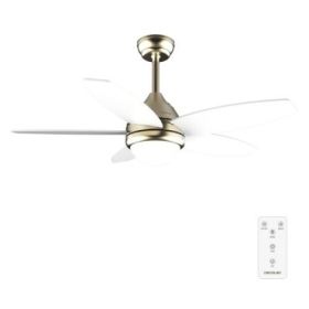 Cecotec EnergySilence Aero 4200 GoldWhiteWood Ventilador de Techo con 5 Aspas y Luz - 53W - Diametro de 42" - 3 Tonos LED - Temporizador - 3 Velocidades - Modo Invierno - Color Blanco y Dorado
