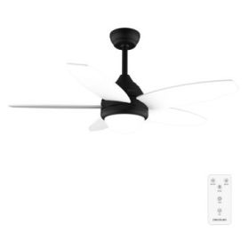 Cecotec EnergySilence Aero 4200 Black and WhiteWood Ventilador de Techo con 5 Aspas y Luz - 53W - Diametro de 42" - 3 Tonos LED - Temporizador - 3 Velocidades - Modo Invierno - Color Negro y Blanco