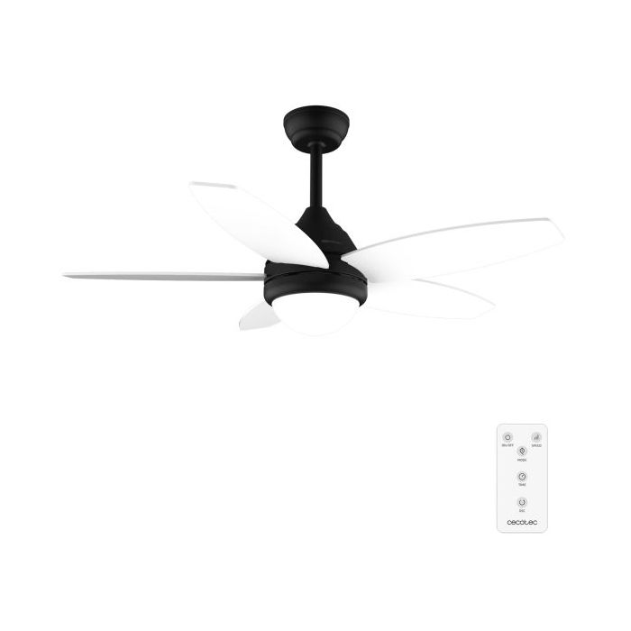 Cecotec EnergySilence Aero 4200 Black and WhiteWood Ventilador de Techo con 5 Aspas y Luz - 53W - Diametro de 42" - 3 Tonos LED - Temporizador - 3 Velocidades - Modo Invierno - Color Negro y Blanco
