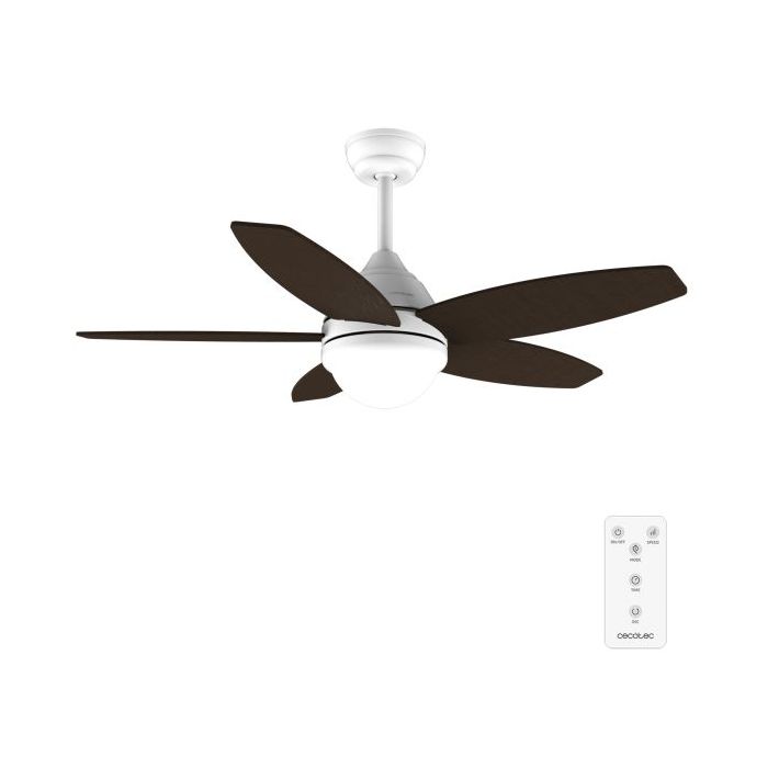Cecotec EnergySilence Aero 4200 WhiteandDarkWood Ventilador de Techo con 5 Aspas y Luz - 53W - Diametro de 42" - 3 Tonos LED - Temporizador - 3 Velocidades - Modo Invierno - Color Blanco y Negro