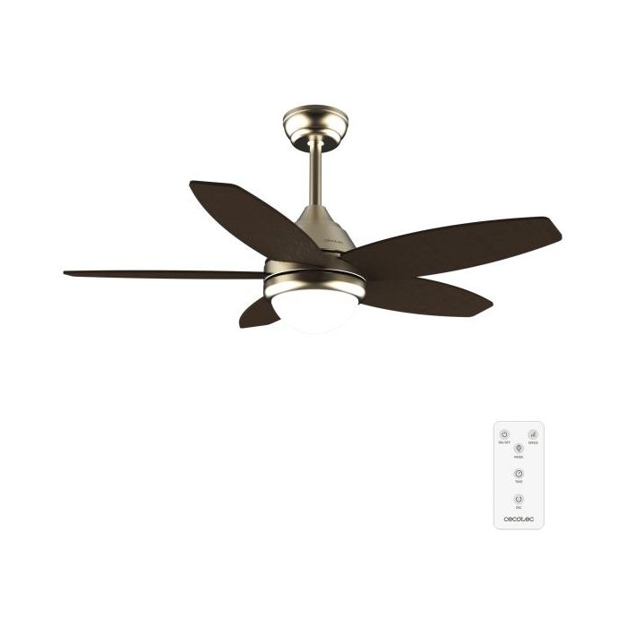 Cecotec EnergySilence Aero 4200 GoldDarkWood Ventilador de Techo con 5 Aspas de Madera y Luz - 53W - Diametro de 42" - LED - Temporizador - 3 Velocidades - Modo Invierno - Color Dorado y Negro