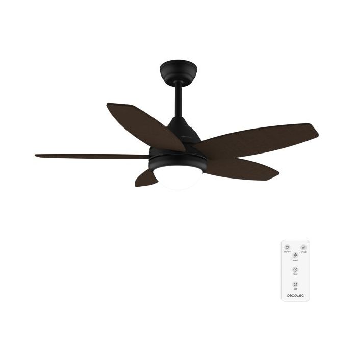 Cecotec EnergySilence Aero 4200 BlackandDarkWood Ventilador de Techo con 5 Aspas de Madera y Luz - 53W - Diametro de 42" - 3 Tonos LED - Temporizador - 3 Velocidades - Modo Invierno - Color Negro