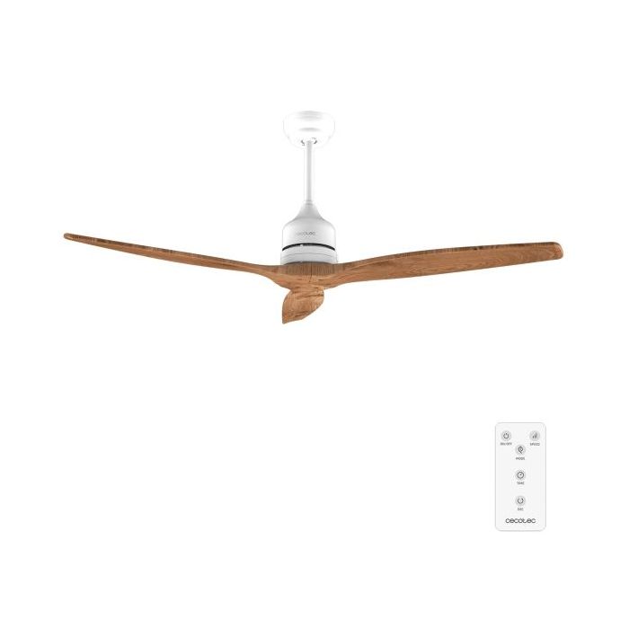 Cecotec EnergySilence Aero 5270 WhiteandBlackWood Ventilador de Techo de 3 Aspas de Madera - 40W - Diametro de 52" - Temporizador - 6 Velocidades - Modo Invierno - Altura Ajustable - Color Blanco