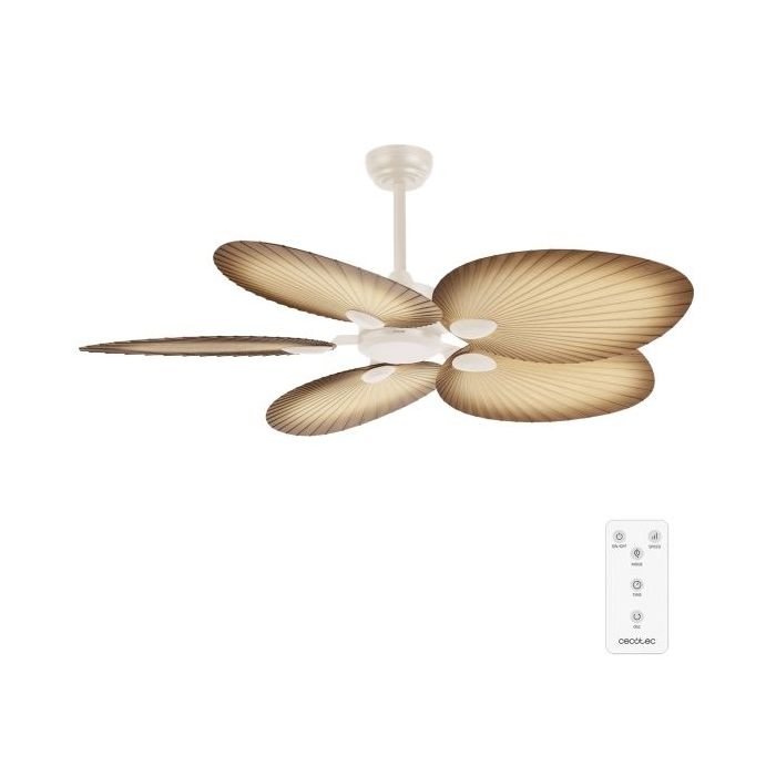 Cecotec EnergySilence Aero 5200 Palm Ventilador de Techo de 5 Aspas - 35W - Diametro de 52" - Mando a Distancia - Temporizador - 6 Velocidades - Modo Invierno - Altura Ajustable - Color Blanco
