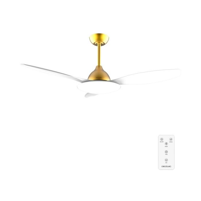 Cecotec EnergySilence 4800 Light GoldWhite Ventilador de Techo con 3 Aspas y Luz Integrada - 35W - Diametro de 48" - LED de 36W - Temporizador - 6 Velocidades - Modo Invierno - Color Blanco y Dorado