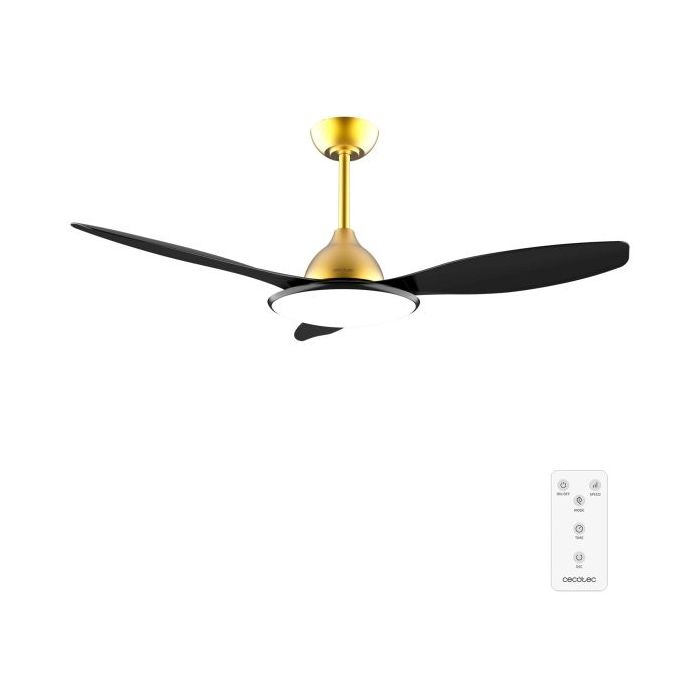 Cecotec EnergySilence 4800 Light GoldBlack Ventilador de Techo con 3 Aspas y Luz Integrada - 35W - Diametro de 48" - LED de 36W - Temporizador - 6 Velocidades - Modo Invierno - Color Dorado y Negro