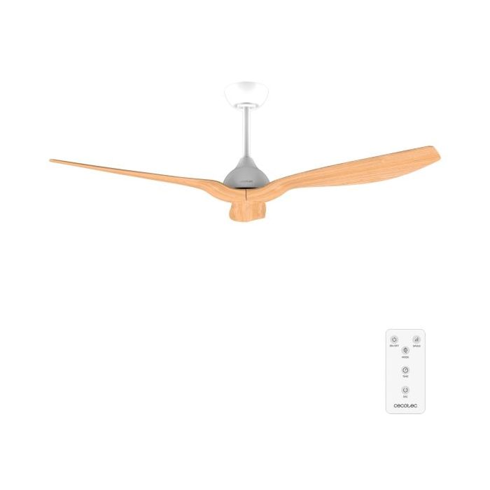 Cecotec EnergySilence Aero 5200 WhiteWood Ventilador de Techo de 3 Aspas - 35W - Diametro 52" - Temporizador - 6 Velocidades - Modo Invierno - Altura Ajustable - Aspas de Madera Clara - Color Blanco
