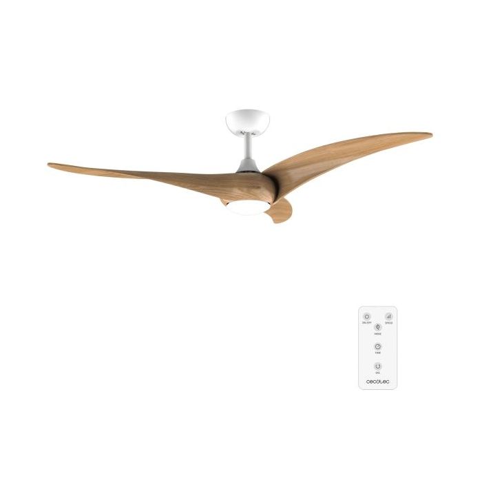 Cecotec EnergySilence Aero 5295 WhiteWood Ventilador de Techo con 3 Aspas de Madera y Luz - 40W - Diametro de 54" - 3 Tonos LED - Temporizador - 6 Velocidades - Modo Invierno - Color Blanco