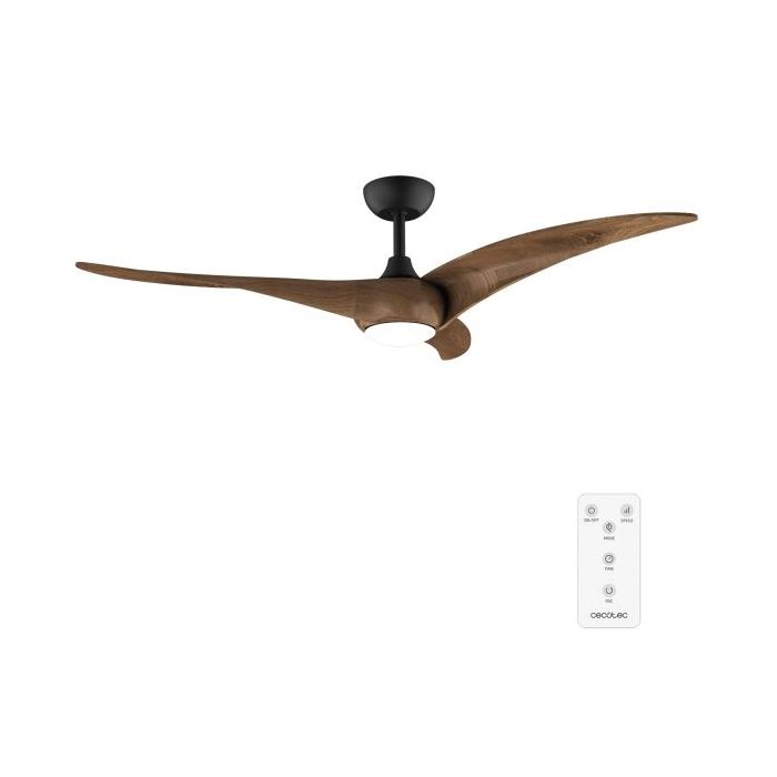 Cecotec EnergySilence Aero 5295 DarkWood Ventilador de Techo con 3 Aspas de Madera y Luz - 40W - Diametro de 54" - 3 Tonos LED - 6 Velocidades - Temporizador - Modo Invierno - Color Negro