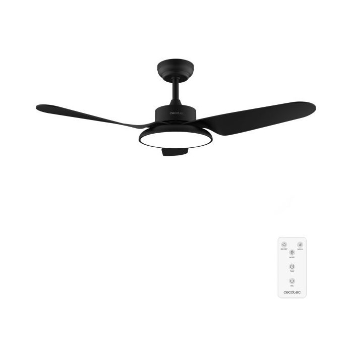 Cecotec EnergySilence Aero 5200 Light Black Ventilador de Techo con 3 Aspas y Luz - 40W - Diametro de 43" - 3 Tonos LED - Mando a Distancia - 6 Velocidades - Temporizador - Modo Invierno - Color Negro